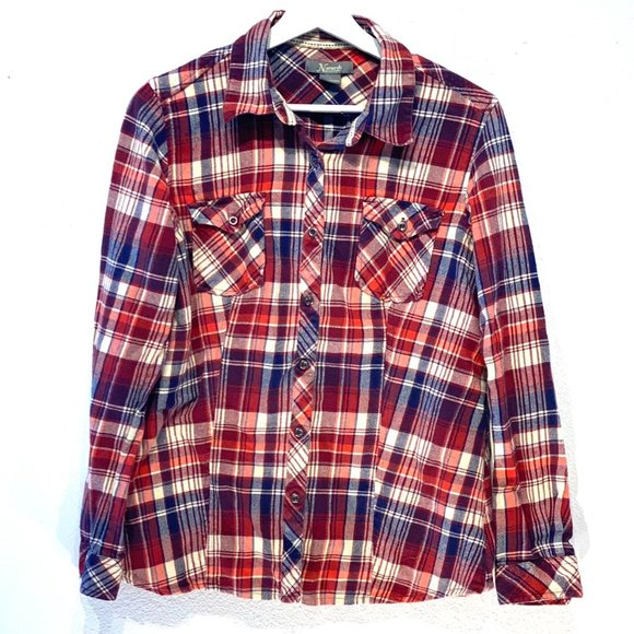 Natural Reflections 2 PACK Long Sleeve Plaid Button Down Shirt Top Large - Picture 5 of 15